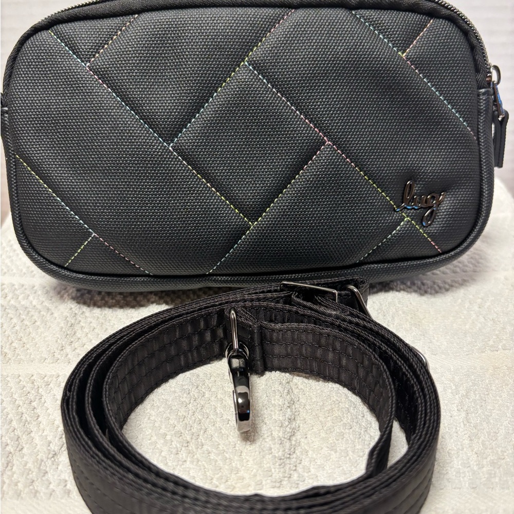 Lug Black Quilted Crossbody with Rainbow Stitching